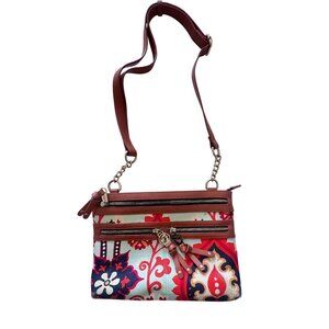 Spartina 449 Waving Girl Leather & Linen Crossbody Hipster Bag Accents